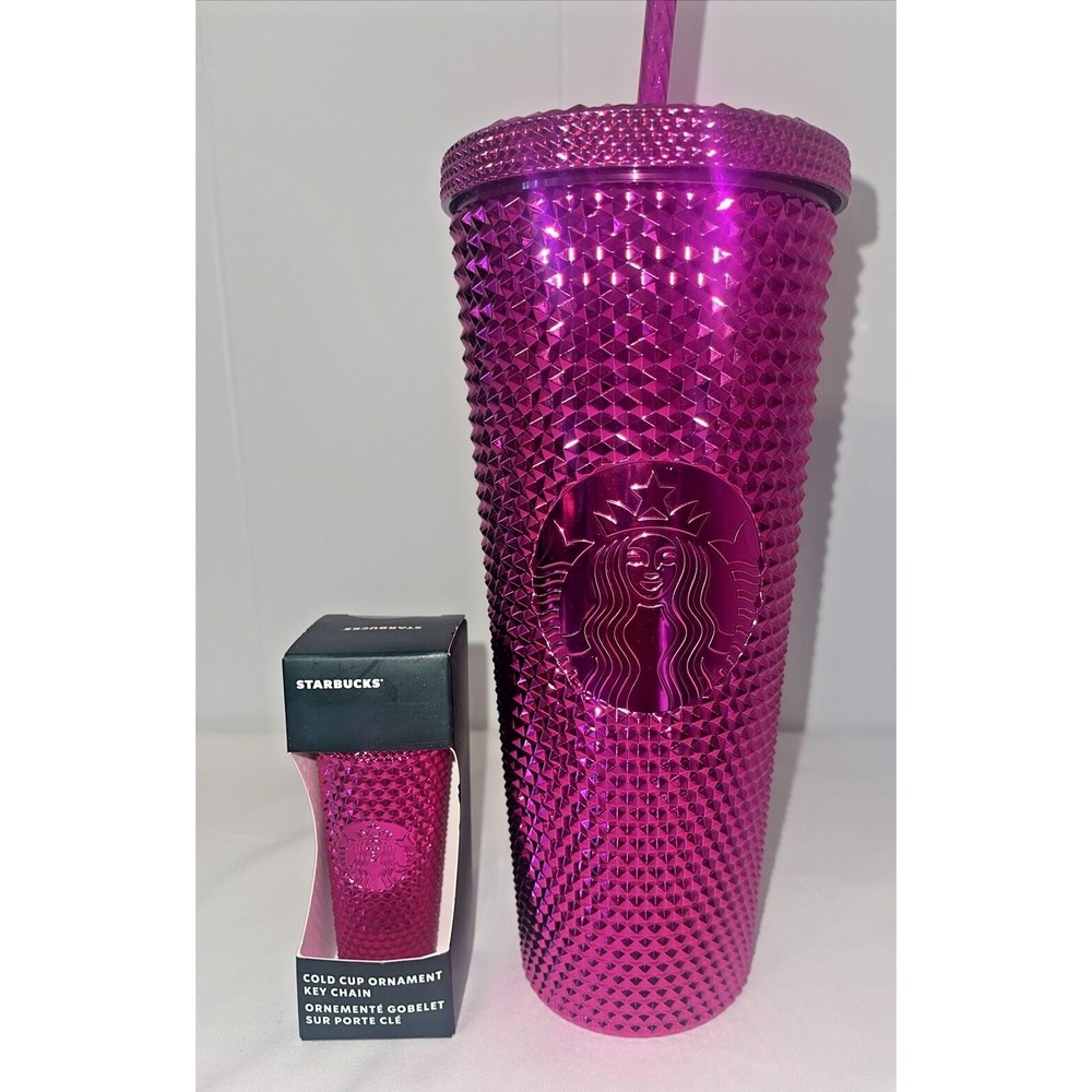 Starbucks‎ Holiday Stud Sangria Pink Metallic Venti/24oz with matching Keychain